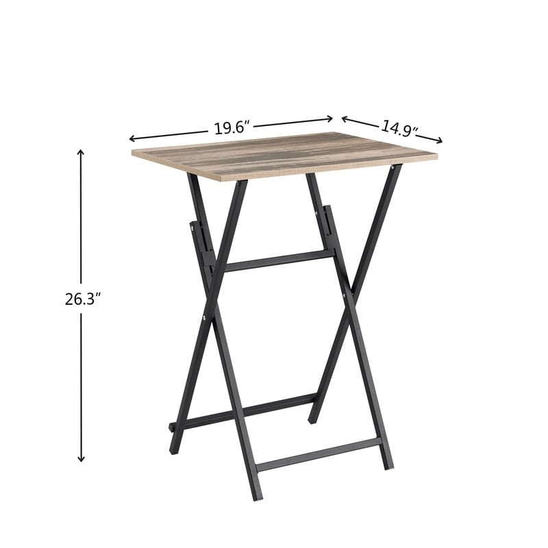 Mesa auxiliar plegable para TV de 2 piezas, sin montaje, portátil, para colocar junto al sofá, mesa para aperitivos para espacios pequeños, marrón rústico y negro