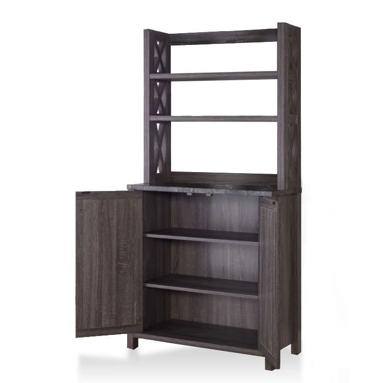 Gabinete rústico de madera para microondas con varios estantes