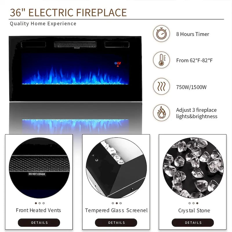Mueble para TV con chimenea de 70 y chimenea eléctrica de 36