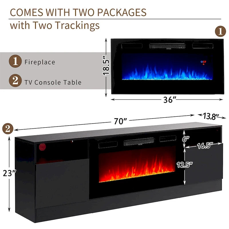 Mueble para TV con chimenea de 70 y chimenea eléctrica de 36