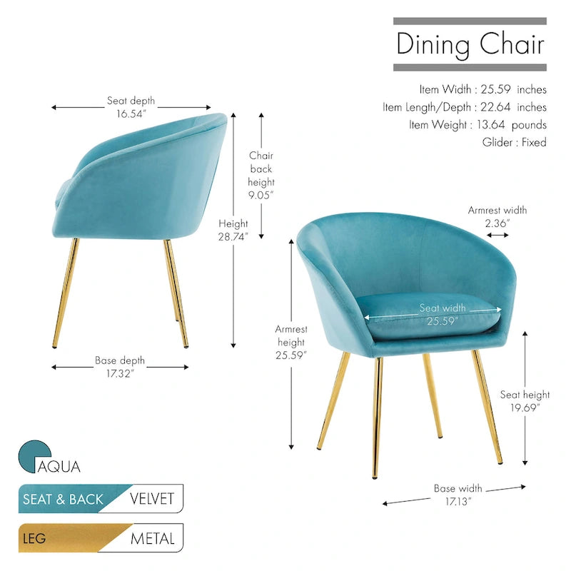 Sillas de comedor, tapizado de terciopelo, patas de metal dorado