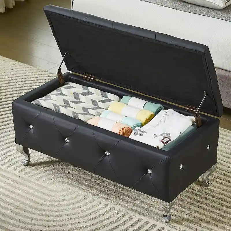 Panca ottomana contenitore di lusso, pouf con rivestimento in PU e piano ribaltabile
