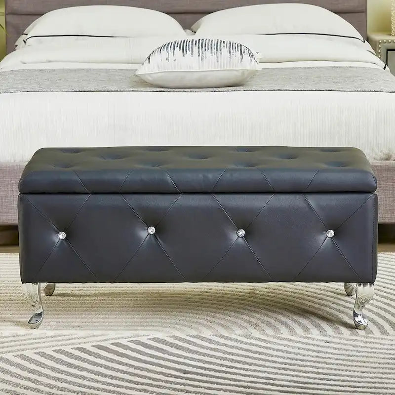 Panca ottomana contenitore di lusso, pouf con rivestimento in PU e piano ribaltabile