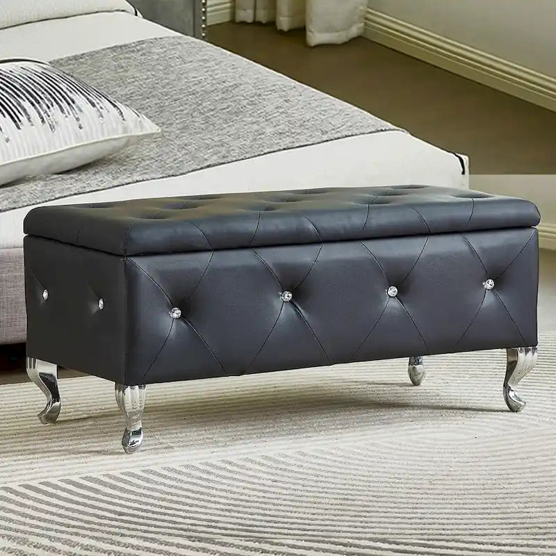 Panca ottomana contenitore di lusso, pouf con rivestimento in PU e piano ribaltabile