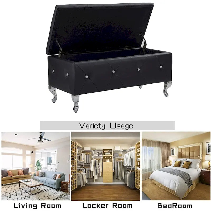 Panca ottomana contenitore di lusso, pouf con rivestimento in PU e piano ribaltabile