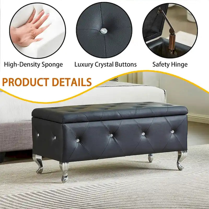 Panca ottomana contenitore di lusso, pouf con rivestimento in PU e piano ribaltabile