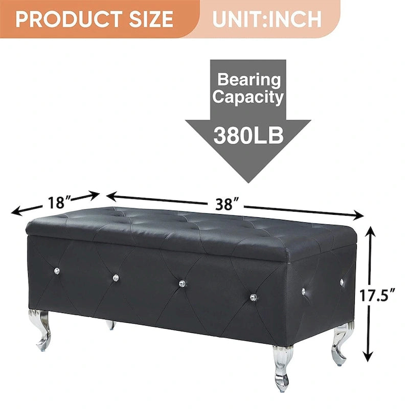 Panca ottomana contenitore di lusso, pouf con rivestimento in PU e piano ribaltabile