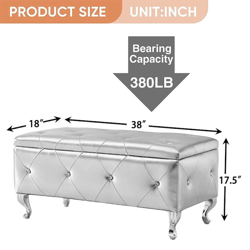 Panca ottomana contenitore di lusso, pouf con rivestimento in PU e piano ribaltabile