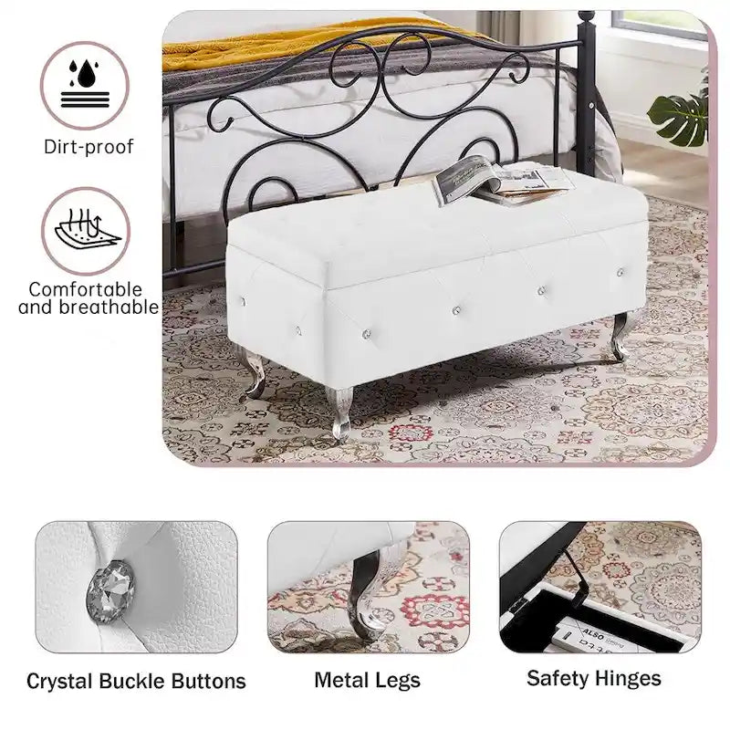 Panca ottomana contenitore di lusso, pouf con rivestimento in PU e piano ribaltabile
