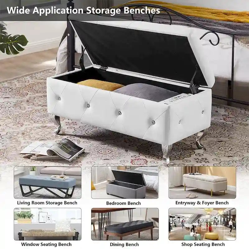 Panca ottomana contenitore di lusso, pouf con rivestimento in PU e piano ribaltabile