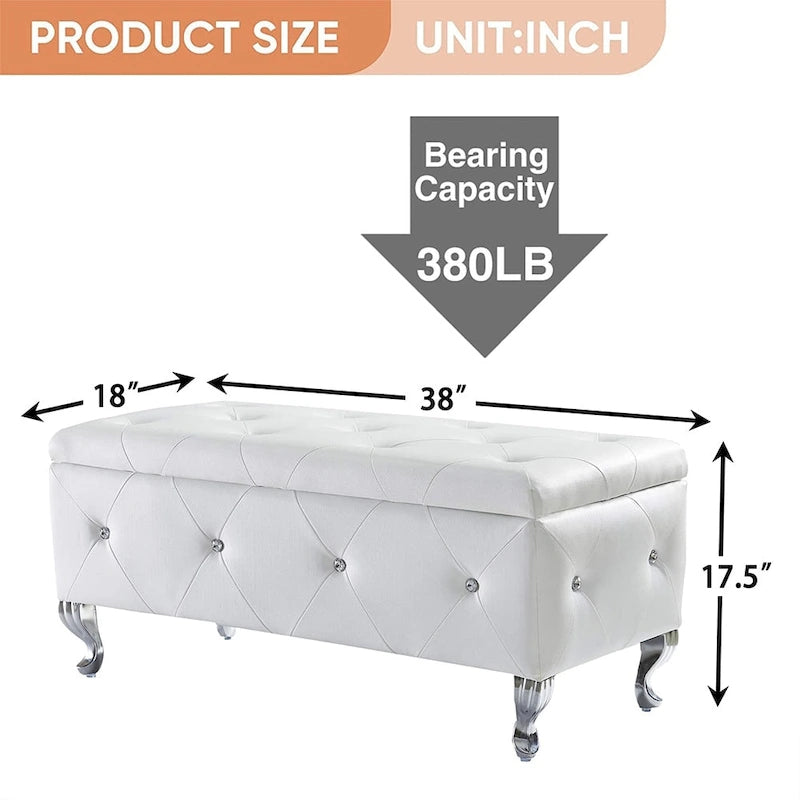 Panca ottomana contenitore di lusso, pouf con rivestimento in PU e piano ribaltabile