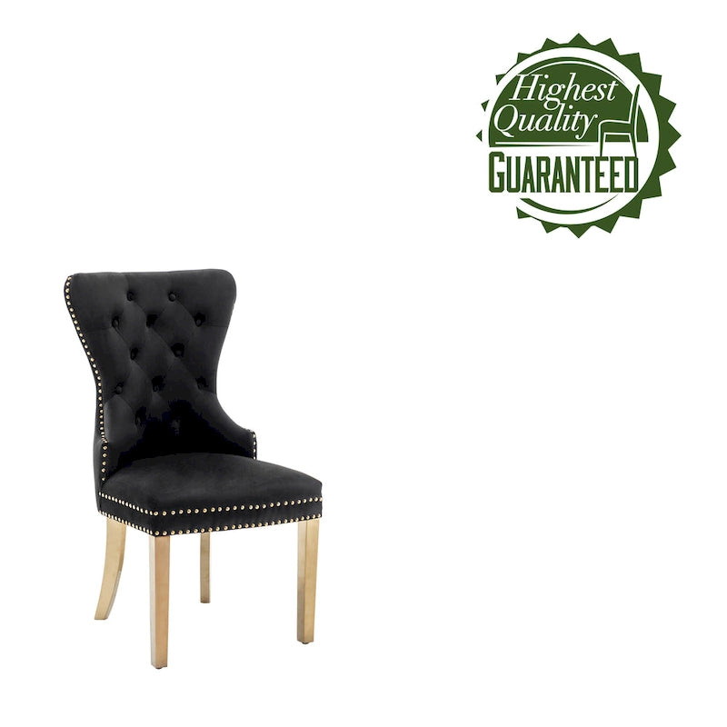 Sedie da pranzo in velluto trapuntato con gambe cromate dorate, set di 2