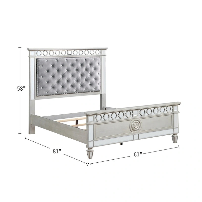Letto matrimoniale in velluto grigio con finitura argentata e specchiata