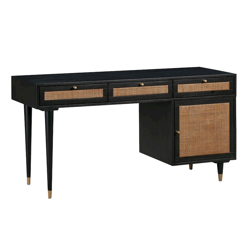 Scrivania in legno e canna con 3 cassetti