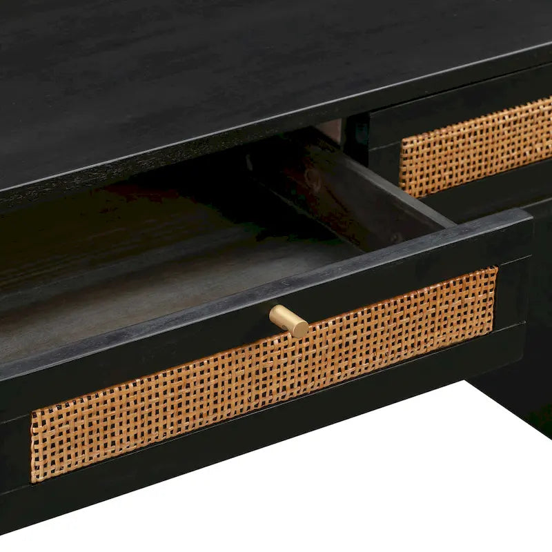 Scrivania in legno e canna con 3 cassetti