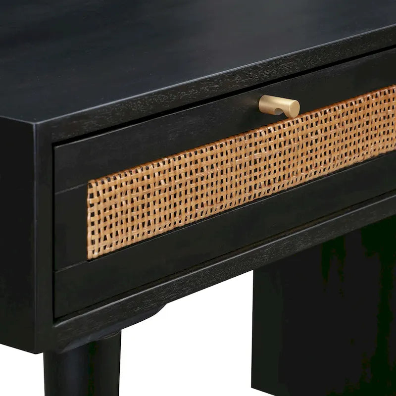 Scrivania in legno e canna con 3 cassetti