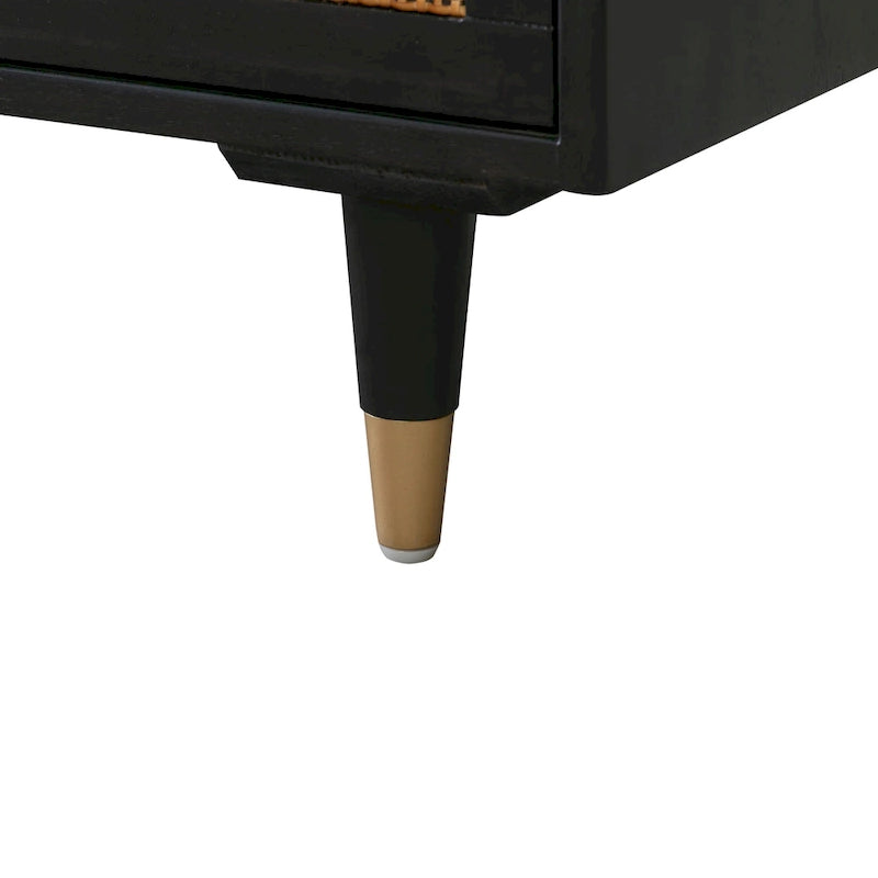 Scrivania in legno e canna con 3 cassetti