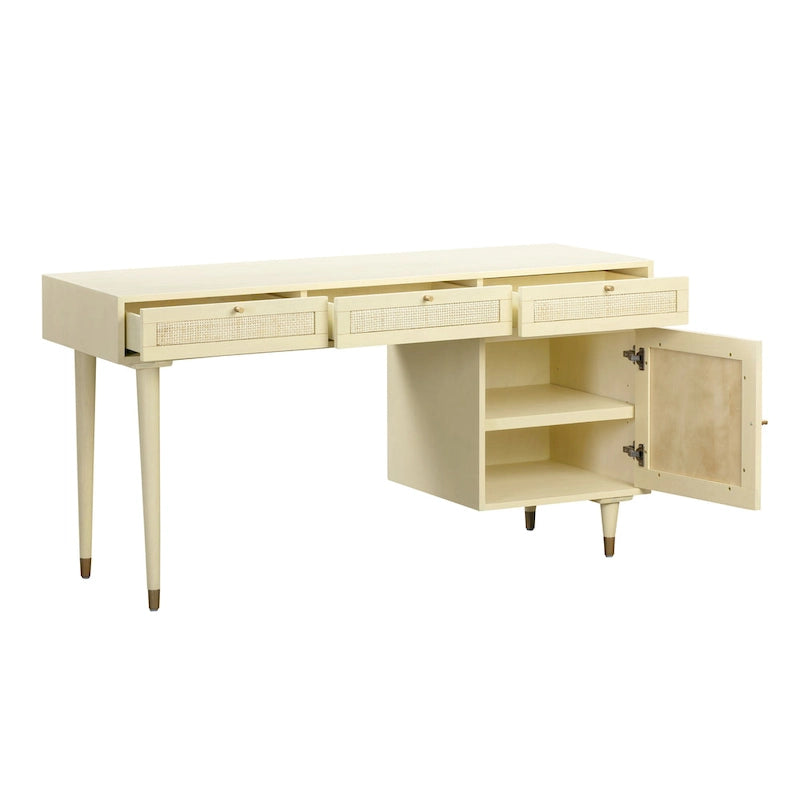 Scrivania in legno e canna con 3 cassetti