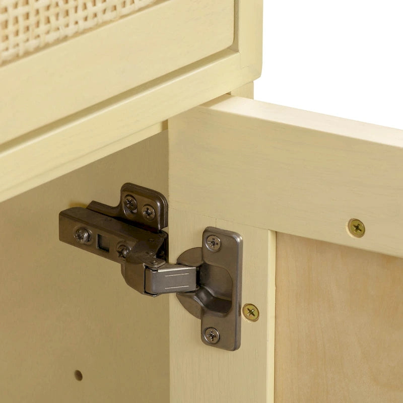 Scrivania in legno e canna con 3 cassetti