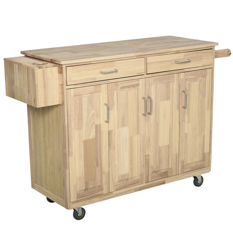 Isla de cocina móvil de madera con ruedas, carrito auxiliar de almacenamiento con cajones, armarios con puertas y toallero para el comedor