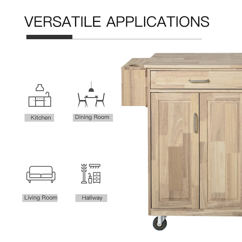Isla de cocina móvil de madera con ruedas, carrito auxiliar de almacenamiento con cajones, armarios con puertas y toallero para el comedor