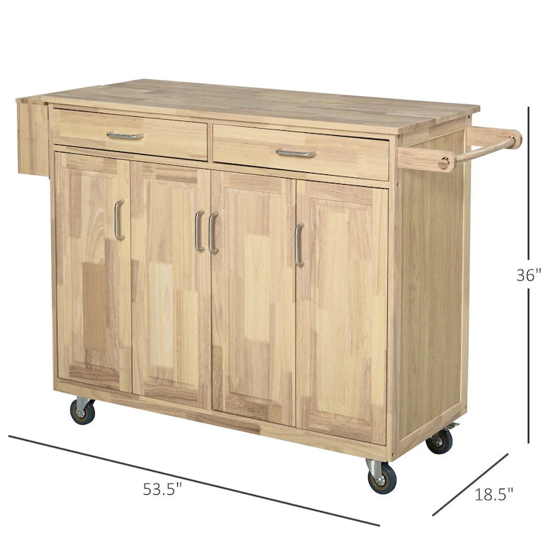 Isla de cocina móvil de madera con ruedas, carrito auxiliar de almacenamiento con cajones, armarios con puertas y toallero para el comedor