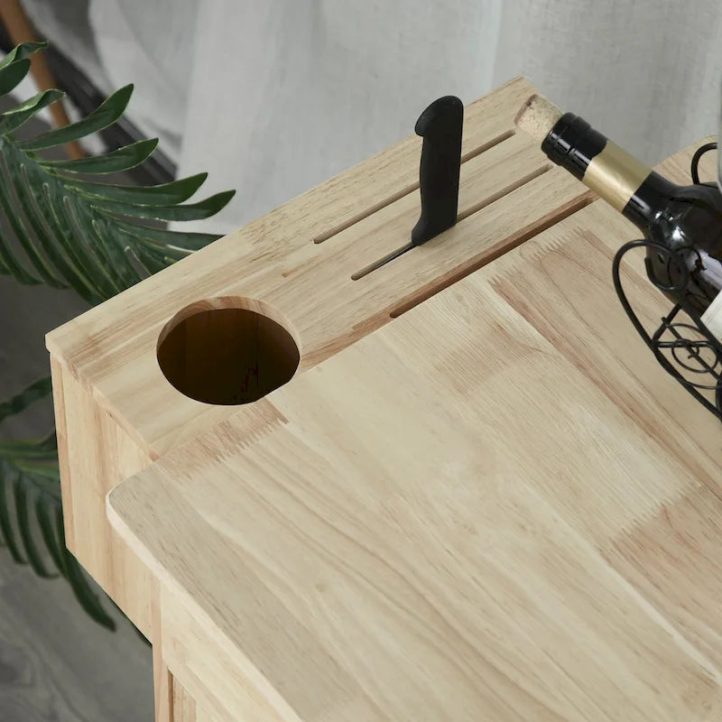 Isla de cocina móvil de madera con ruedas, carrito auxiliar de almacenamiento con cajones, armarios con puertas y toallero para el comedor