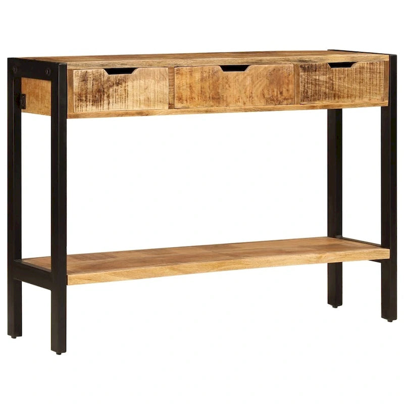 Aparador con 3 cajones, 43.3x13.8x29.5, madera maciza de mango