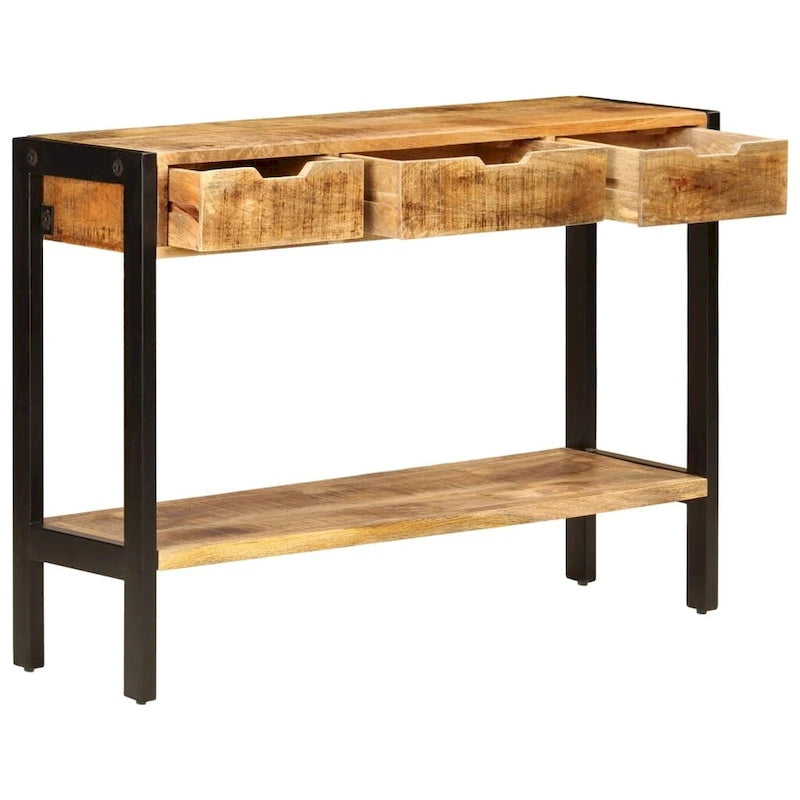 Aparador con 3 cajones, 43.3x13.8x29.5, madera maciza de mango