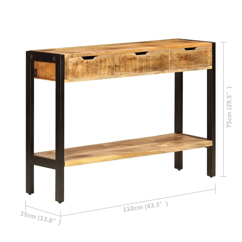 Aparador con 3 cajones, 43.3x13.8x29.5, madera maciza de mango