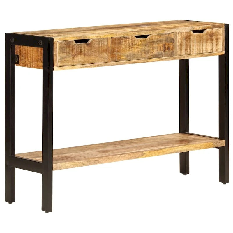 Aparador con 3 cajones, 43.3x13.8x29.5, madera maciza de mango