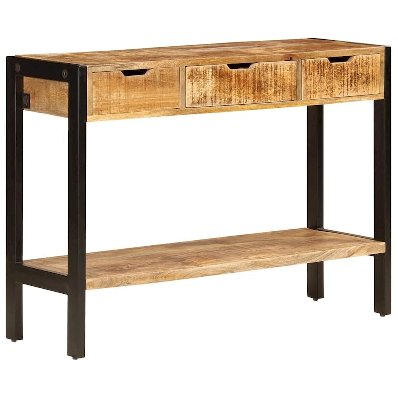 Aparador con 3 cajones, 43.3x13.8x29.5, madera maciza de mango