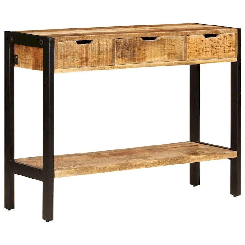 Aparador con 3 cajones, 43.3x13.8x29.5, madera maciza de mango