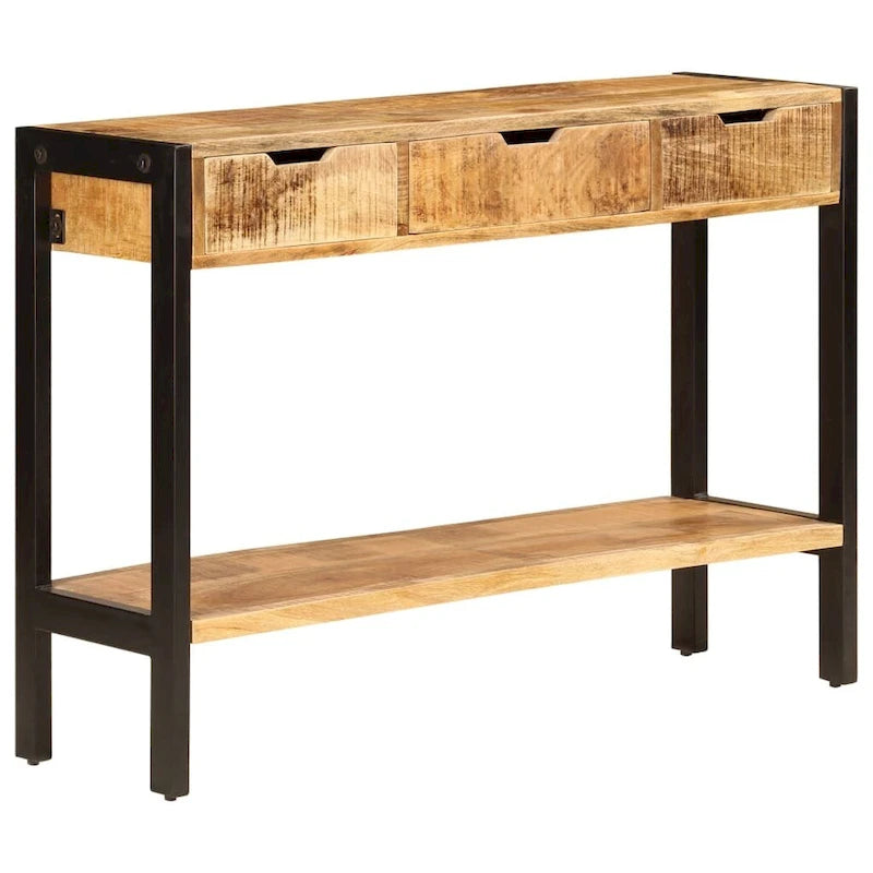 Aparador con 3 cajones, 43.3x13.8x29.5, madera maciza de mango