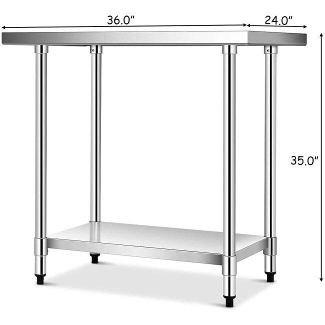 Tavolo da lavoro professionale in acciaio inox per cucina - 36 pollici L x 24 pollici W x 35 pollici H