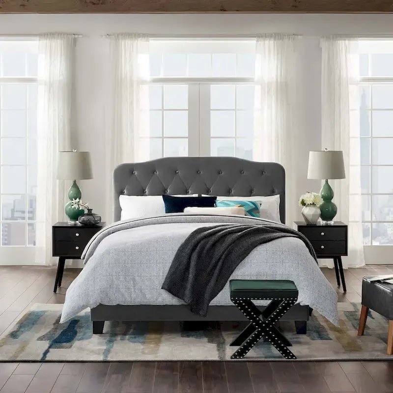 Letto imbottito in velluto in stile nordico