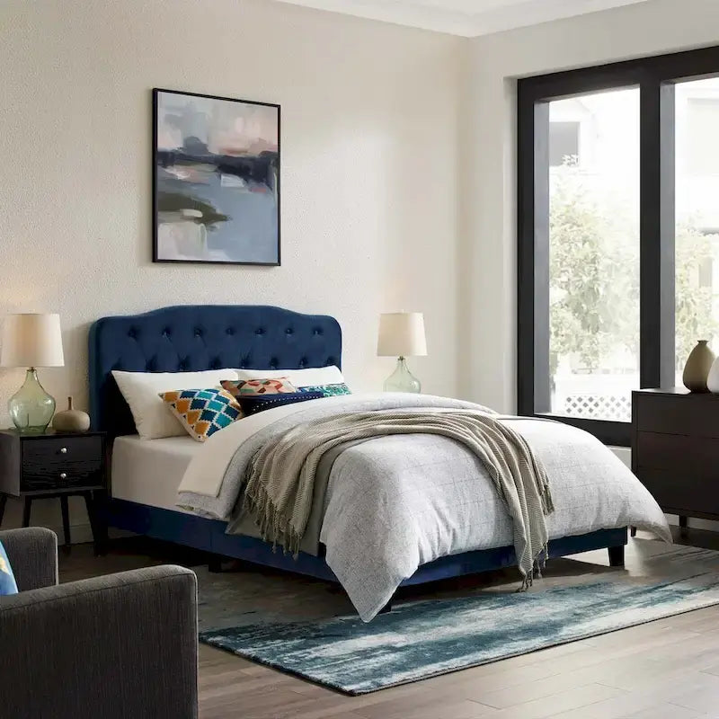 Letto imbottito in velluto in stile nordico