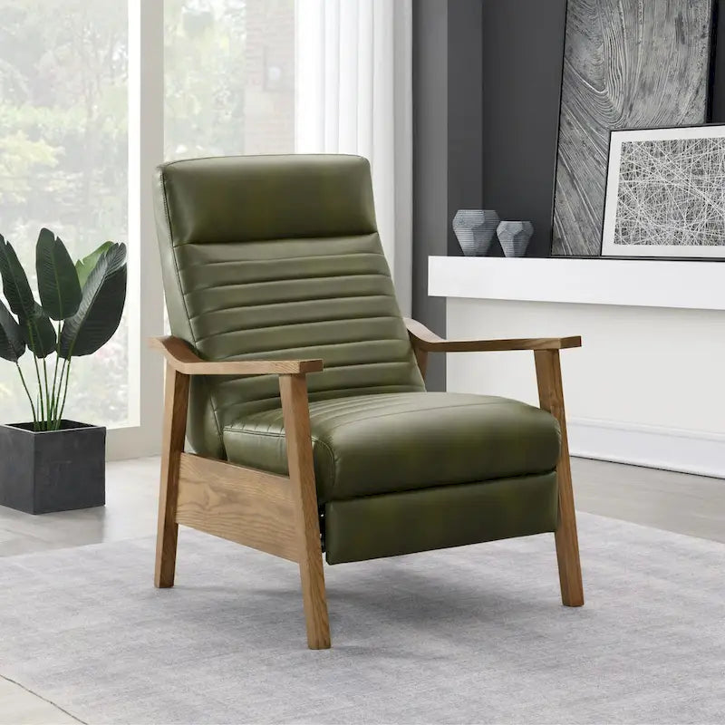 Sillón reclinable con brazos de madera y respaldo abatible