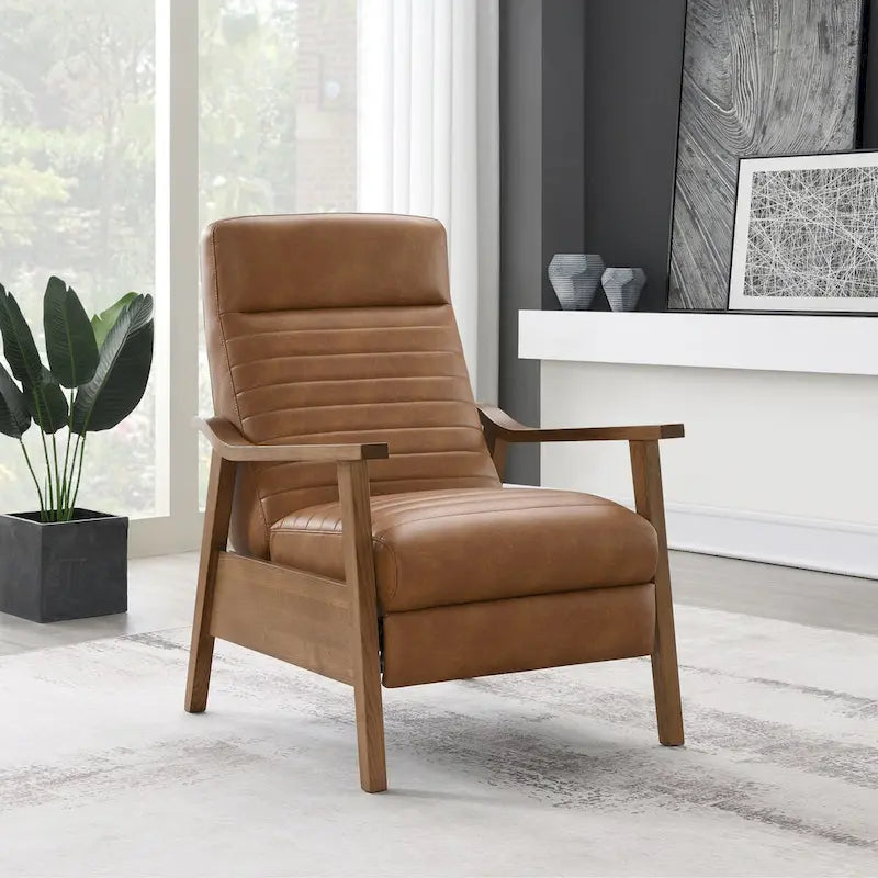 Sillón reclinable con brazos de madera y respaldo abatible