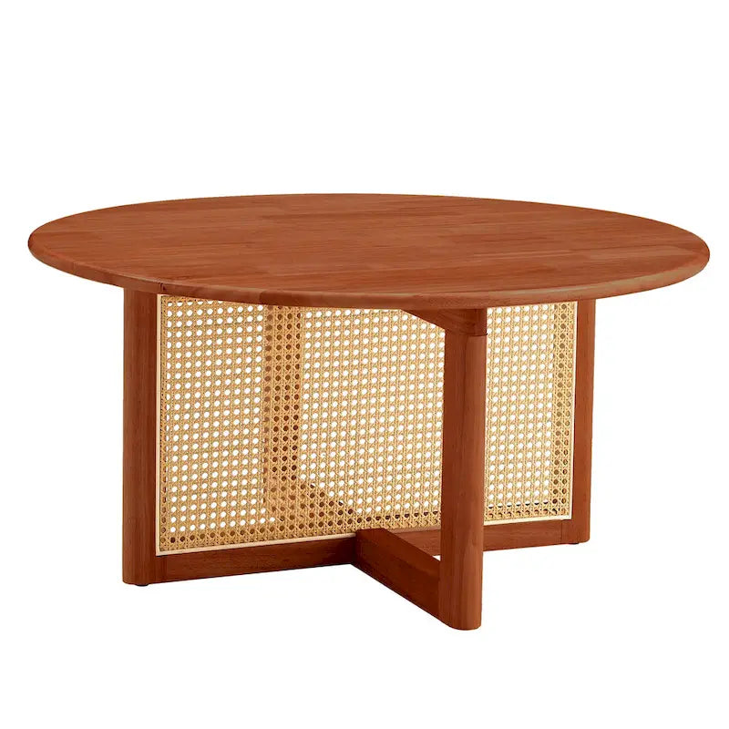 Tavolino da caffè in legno con dettagli in finta rattan