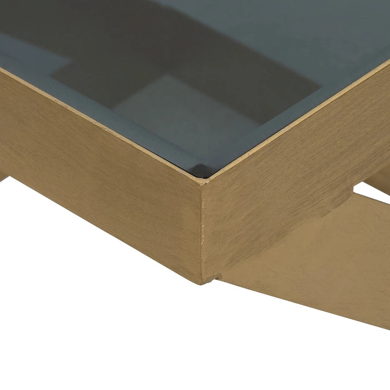 Mesa auxiliar decorativa moderna de estilo glamuroso, de metal y vidrio, dorada y negra, de 20 - 22 x 22 x 20