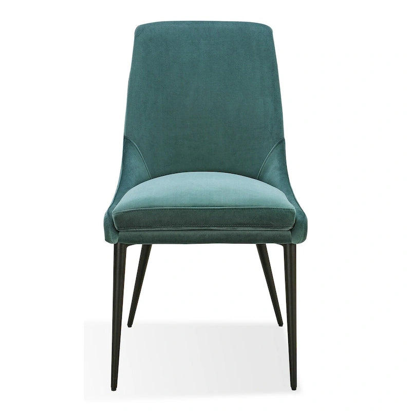 Set di 2 sedie da pranzo da 20 pollici, velluto verde, gambe affusolate in metallo nero