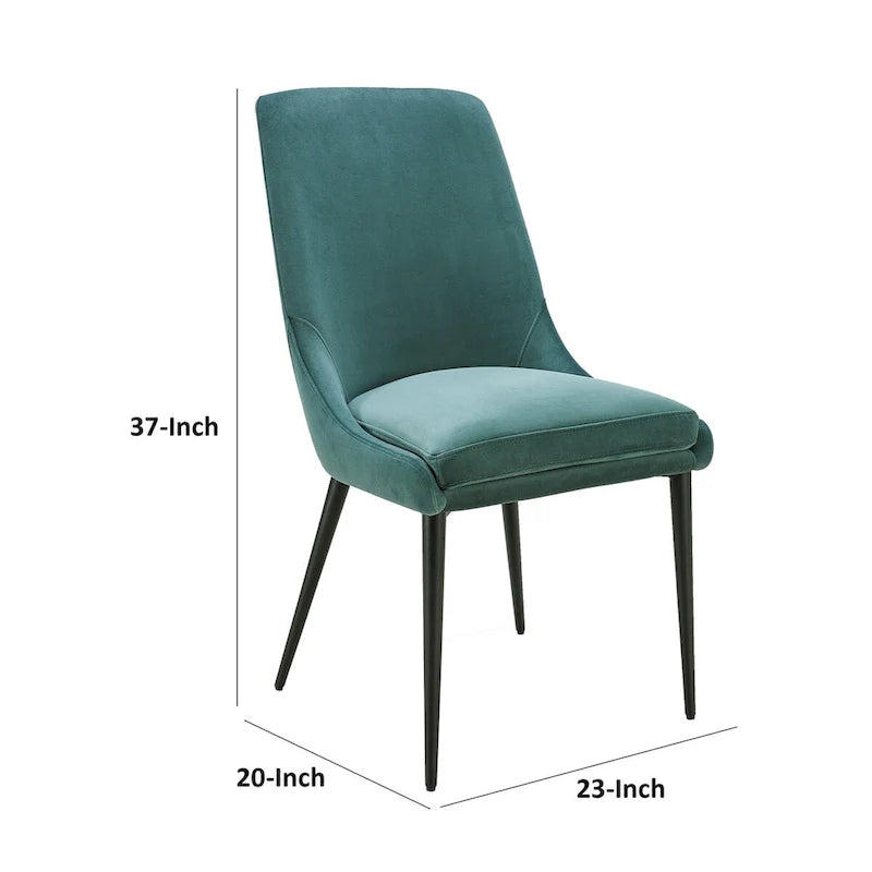Set di 2 sedie da pranzo da 20 pollici, velluto verde, gambe affusolate in metallo nero