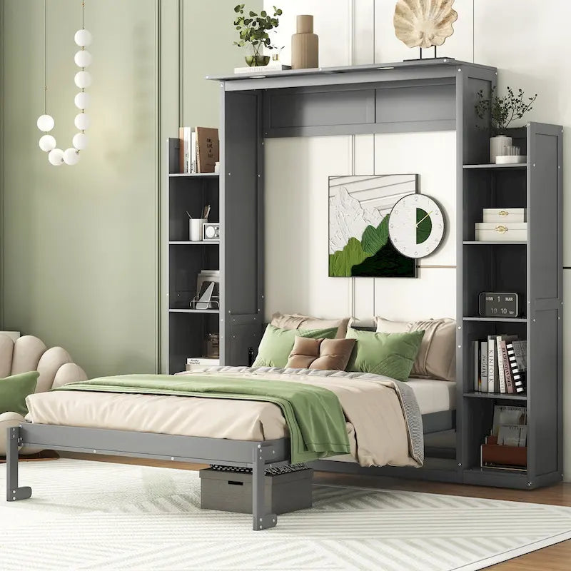 Cama abatible con estantes