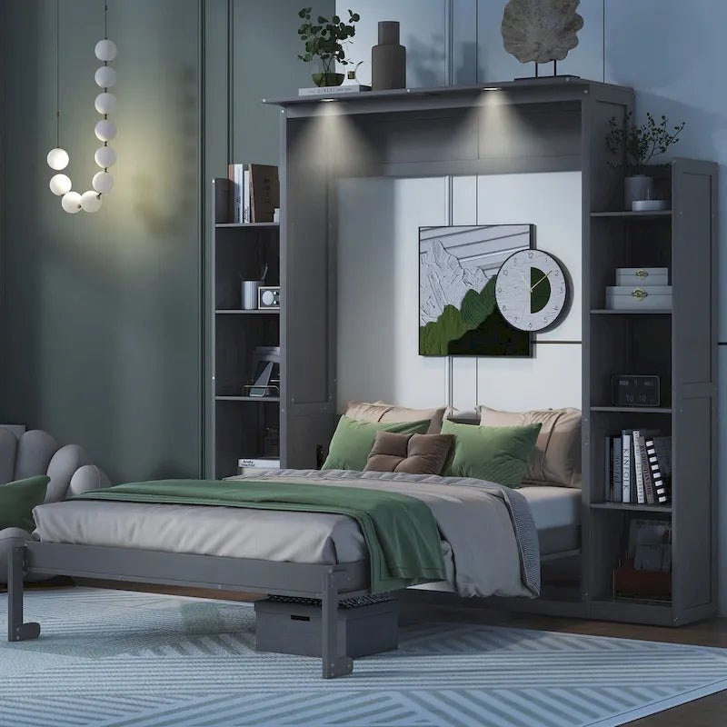 Cama abatible con estantes