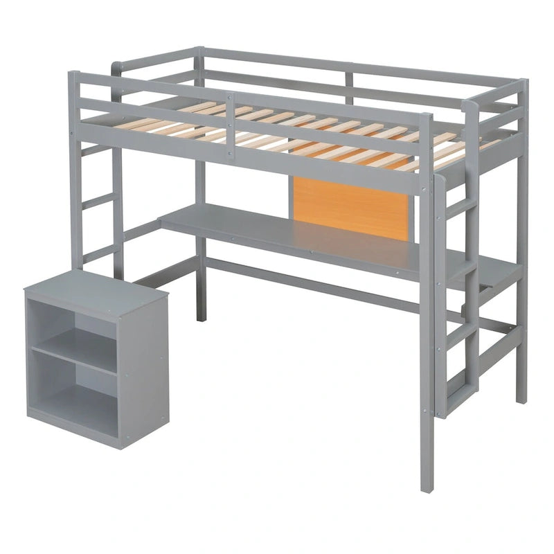 Letto a soppalco singolo in legno con scrivania