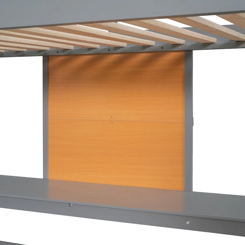 Letto a soppalco singolo in legno con scrivania