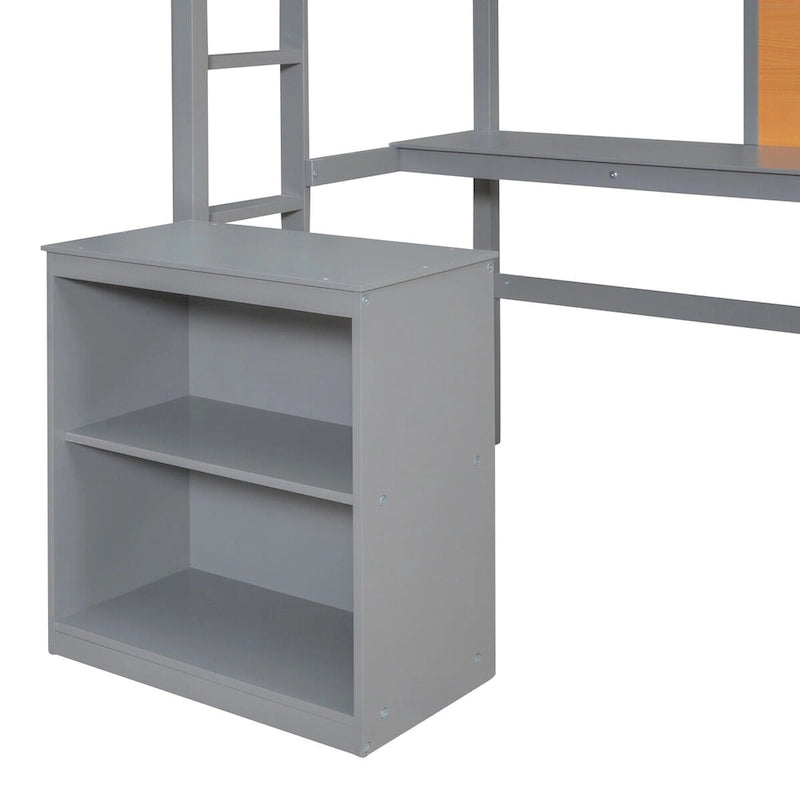 Letto a soppalco singolo in legno con scrivania