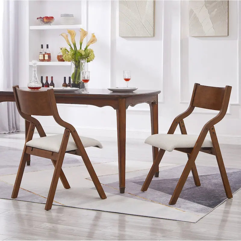 Set di 2 sedie da pranzo pieghevoli imbottite - design salvaspazio e portatile per sala da pranzo - elegante finitura noce