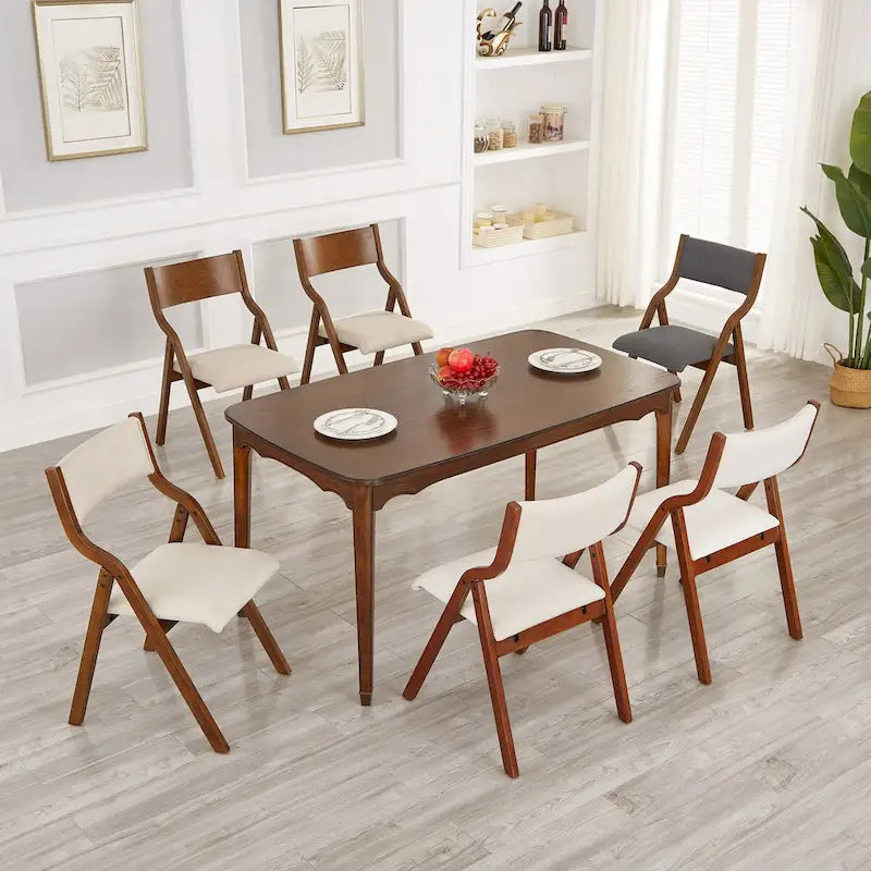 Juego de 2 sillas de comedor plegables tapizadas - Diseño portátil que ahorra espacio para el comedor - Elegante acabado de nogal